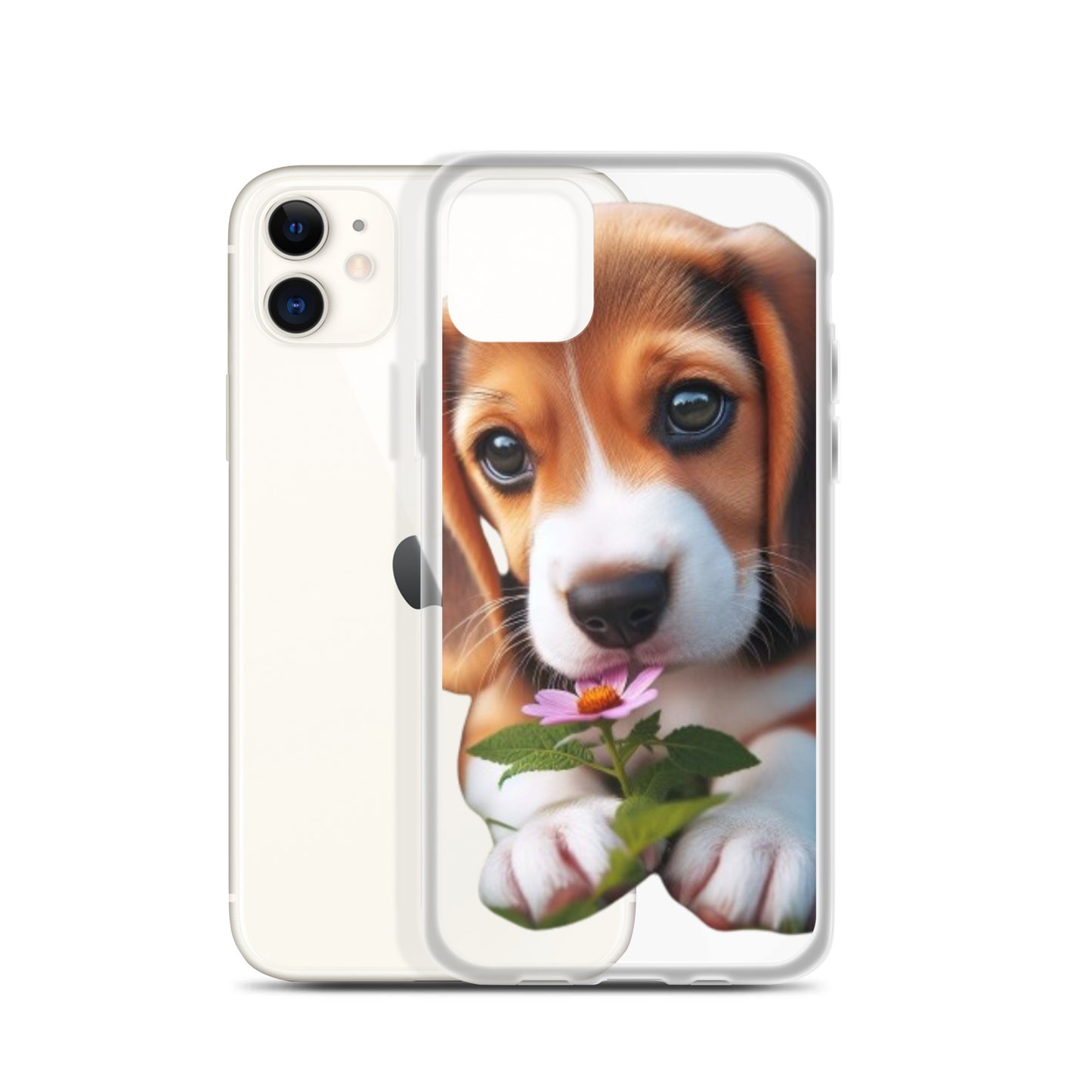 Funda transparente beagle flor