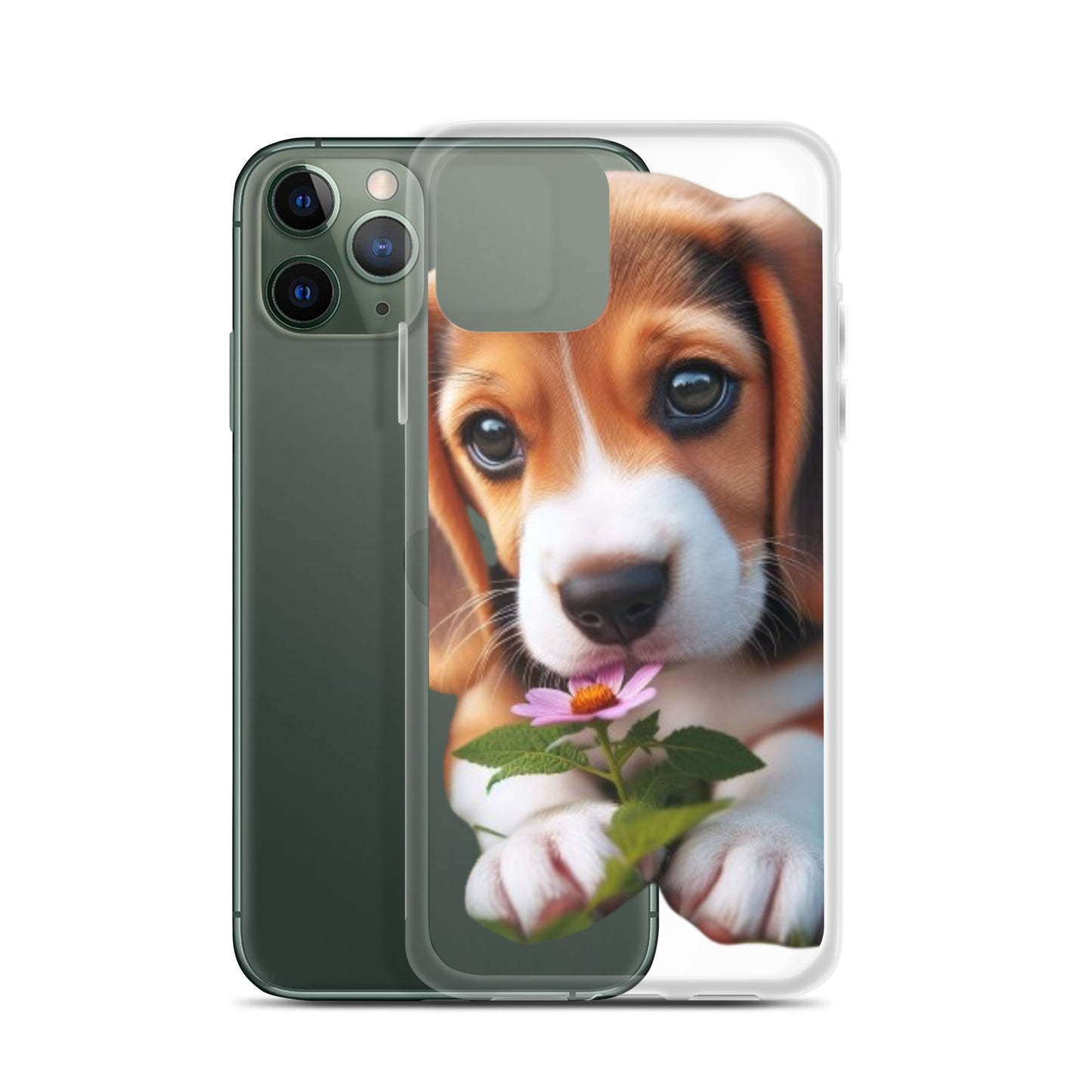 Funda transparente beagle flor