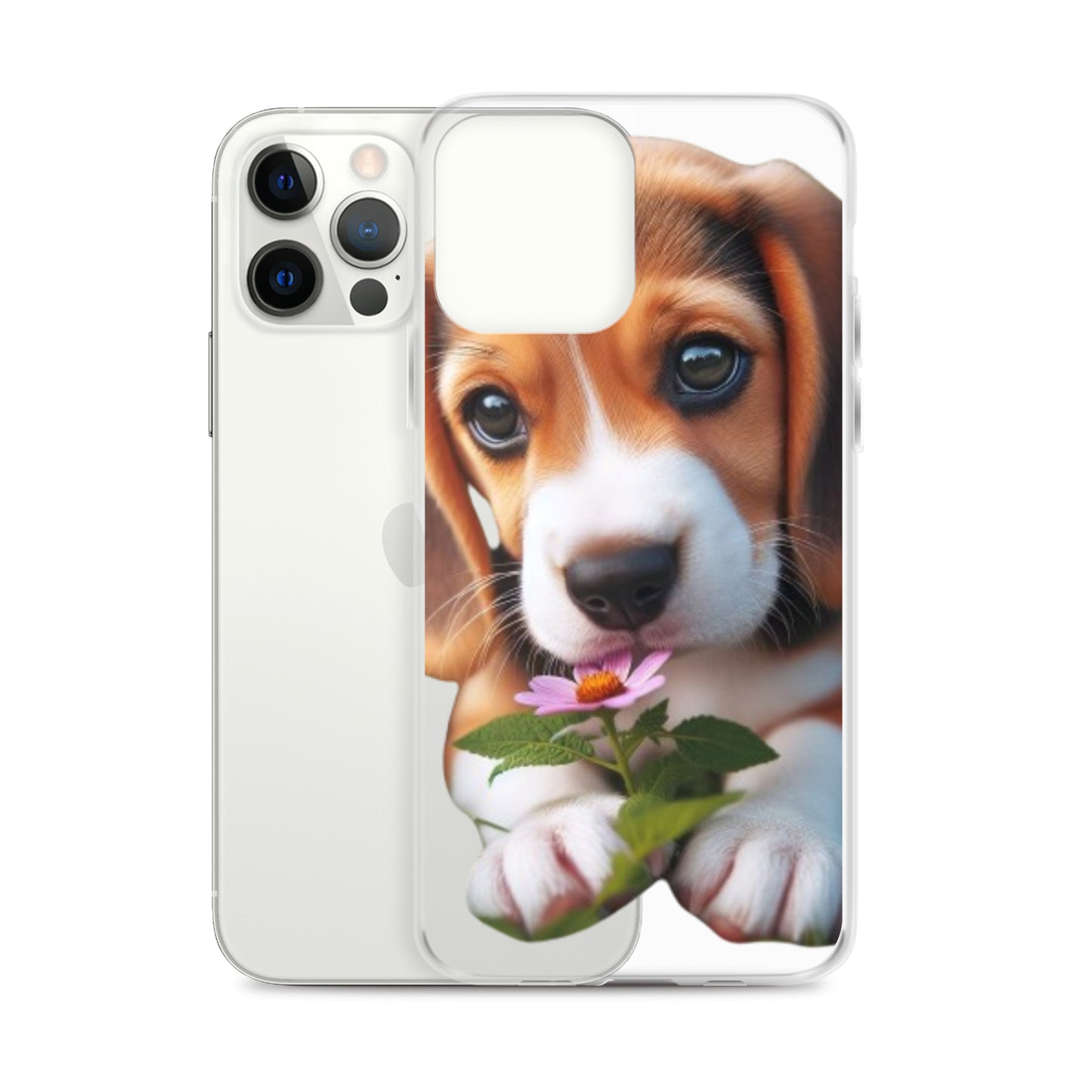 Funda transparente beagle flor