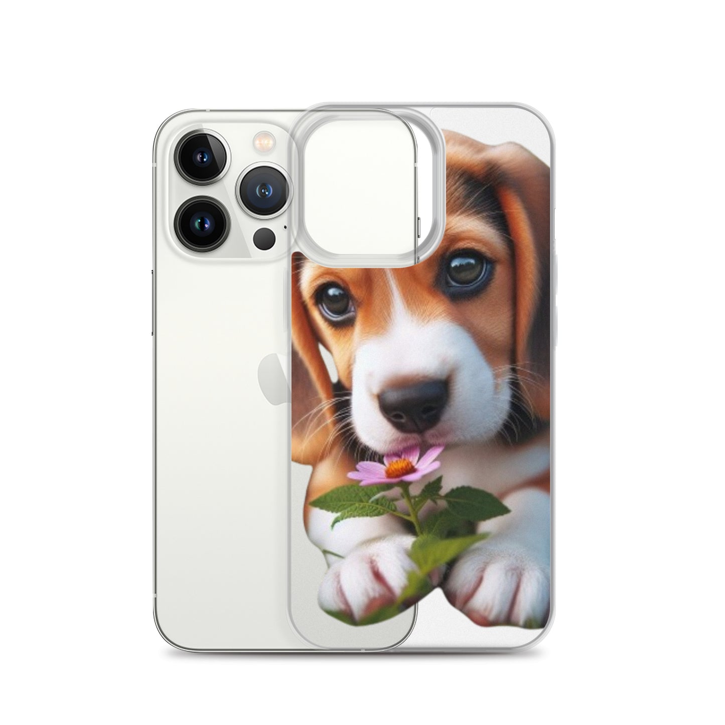 Funda transparente beagle flor