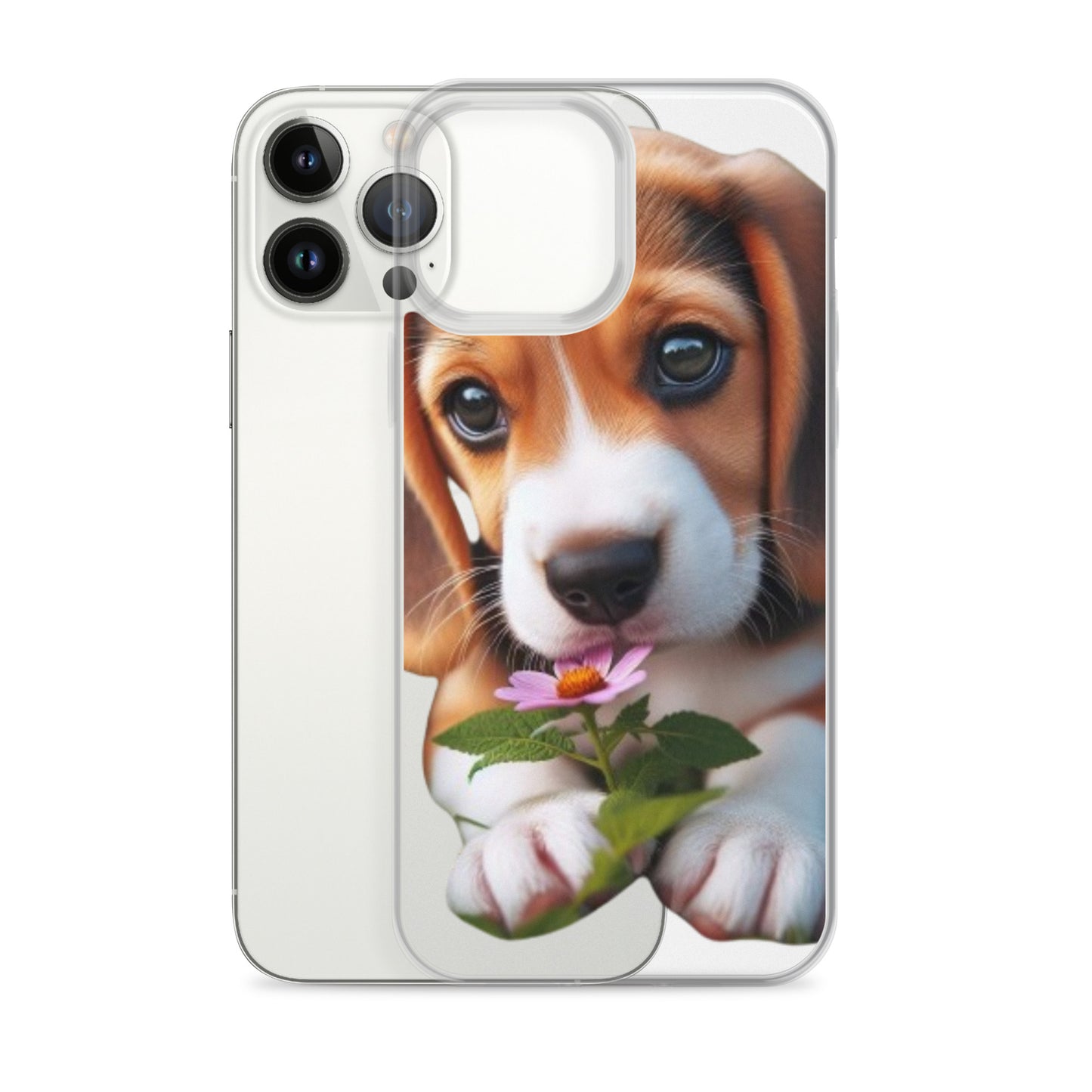 Funda transparente beagle flor