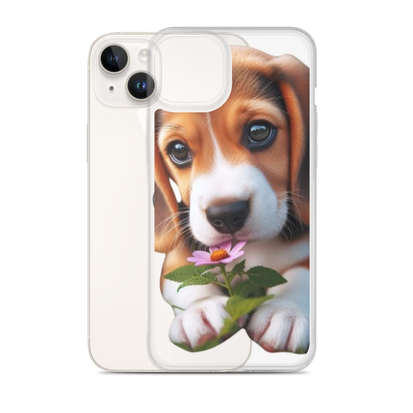 Funda transparente beagle flor