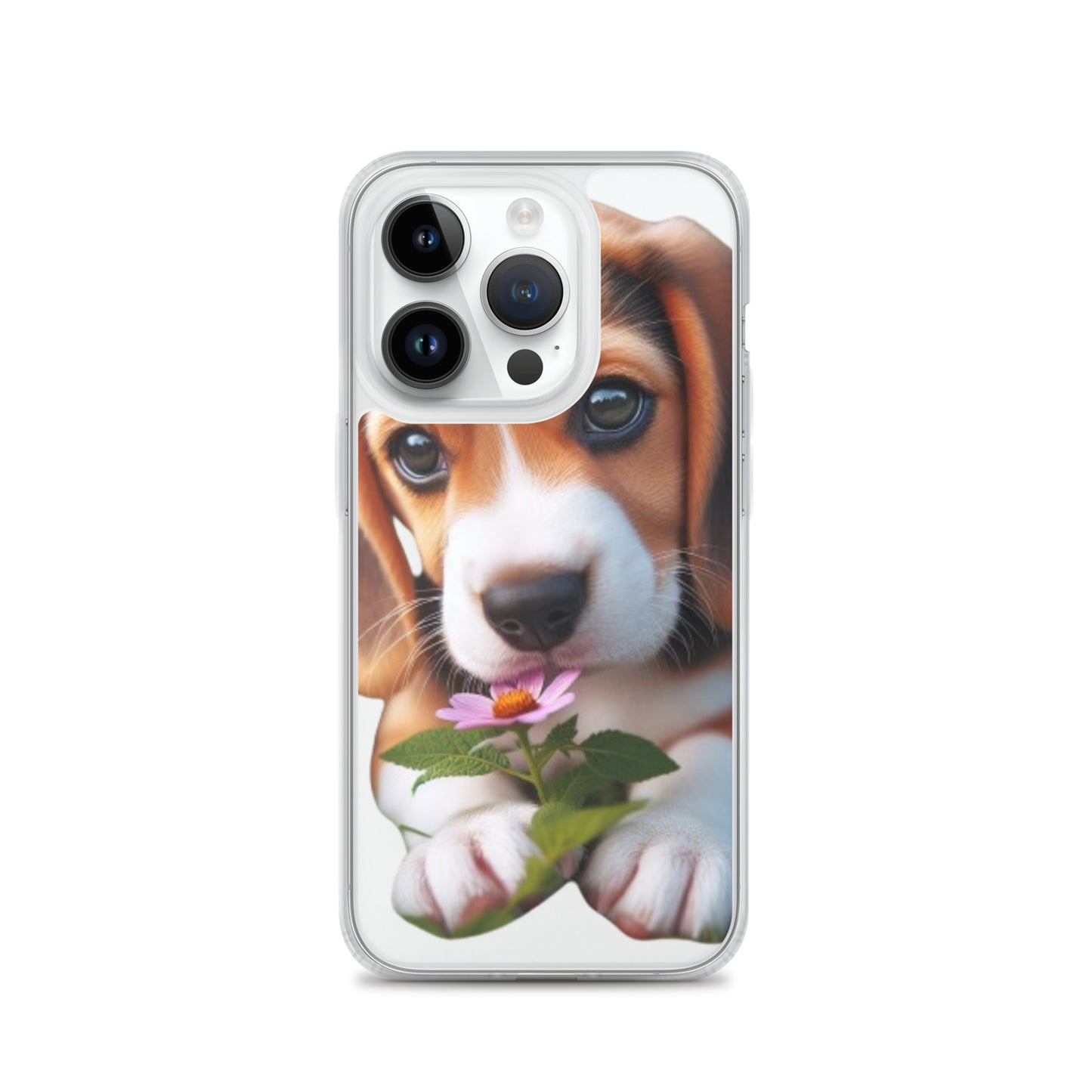 Funda transparente beagle flor