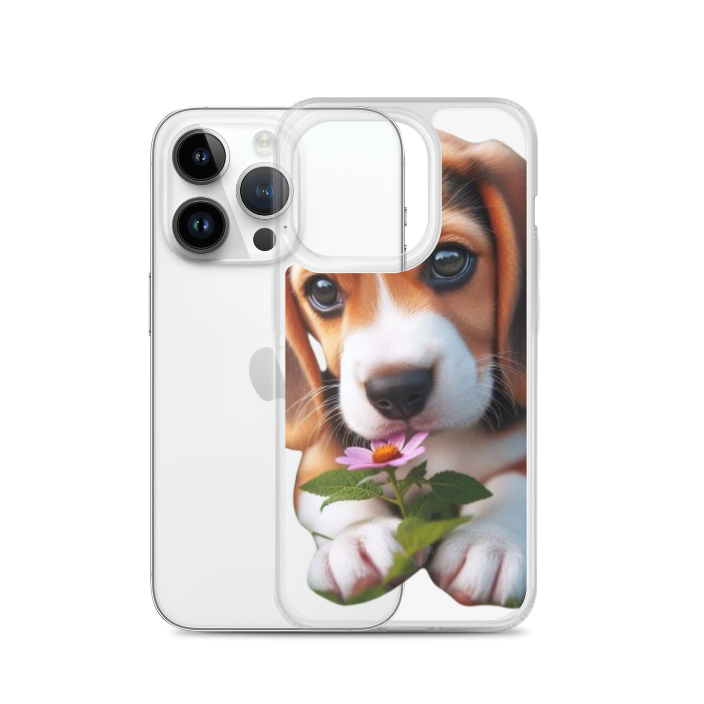 Funda transparente beagle flor