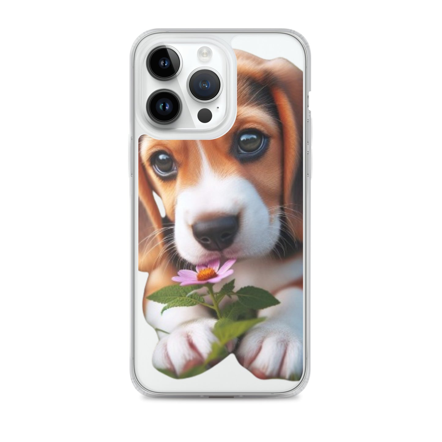 Funda transparente beagle flor