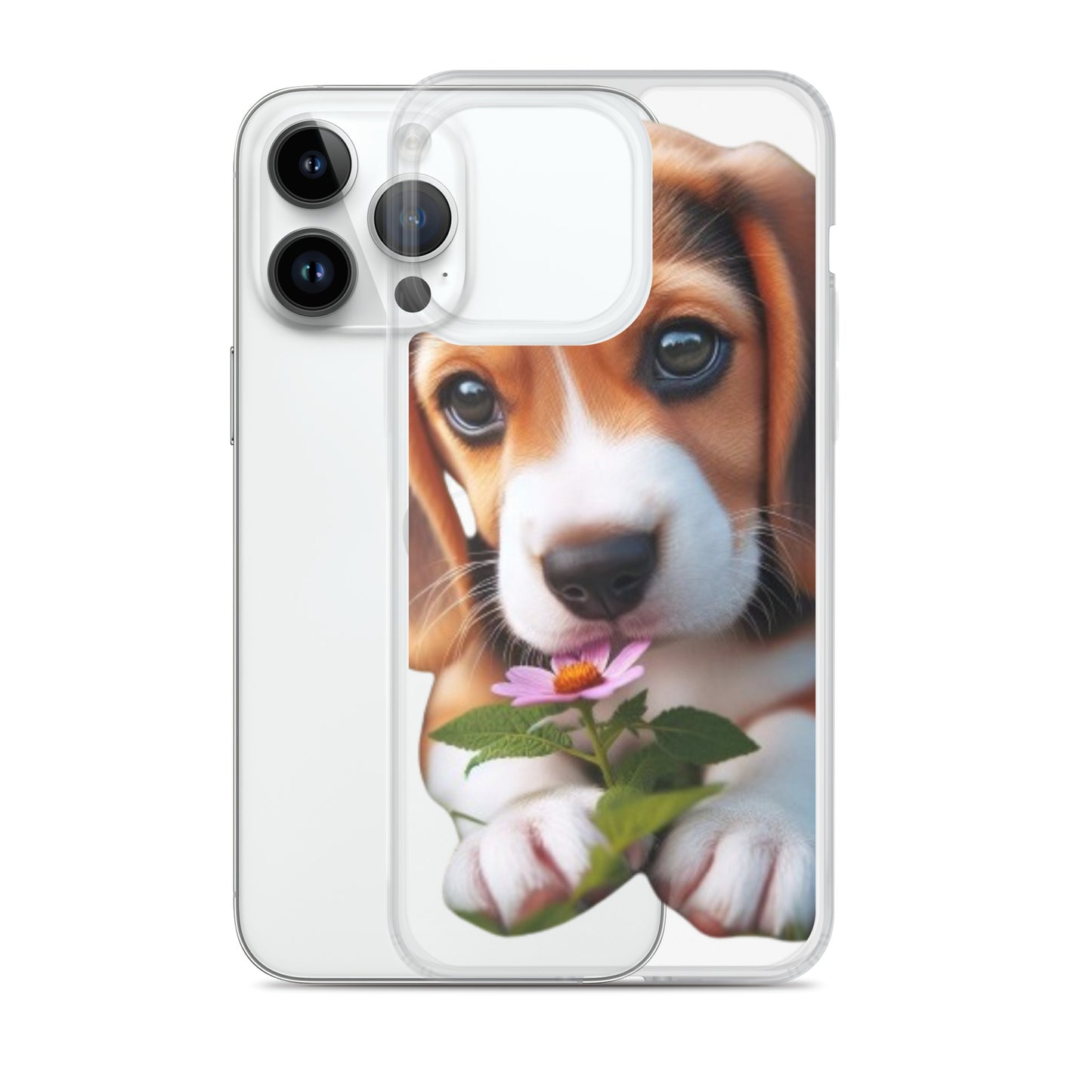 Funda transparente beagle flor