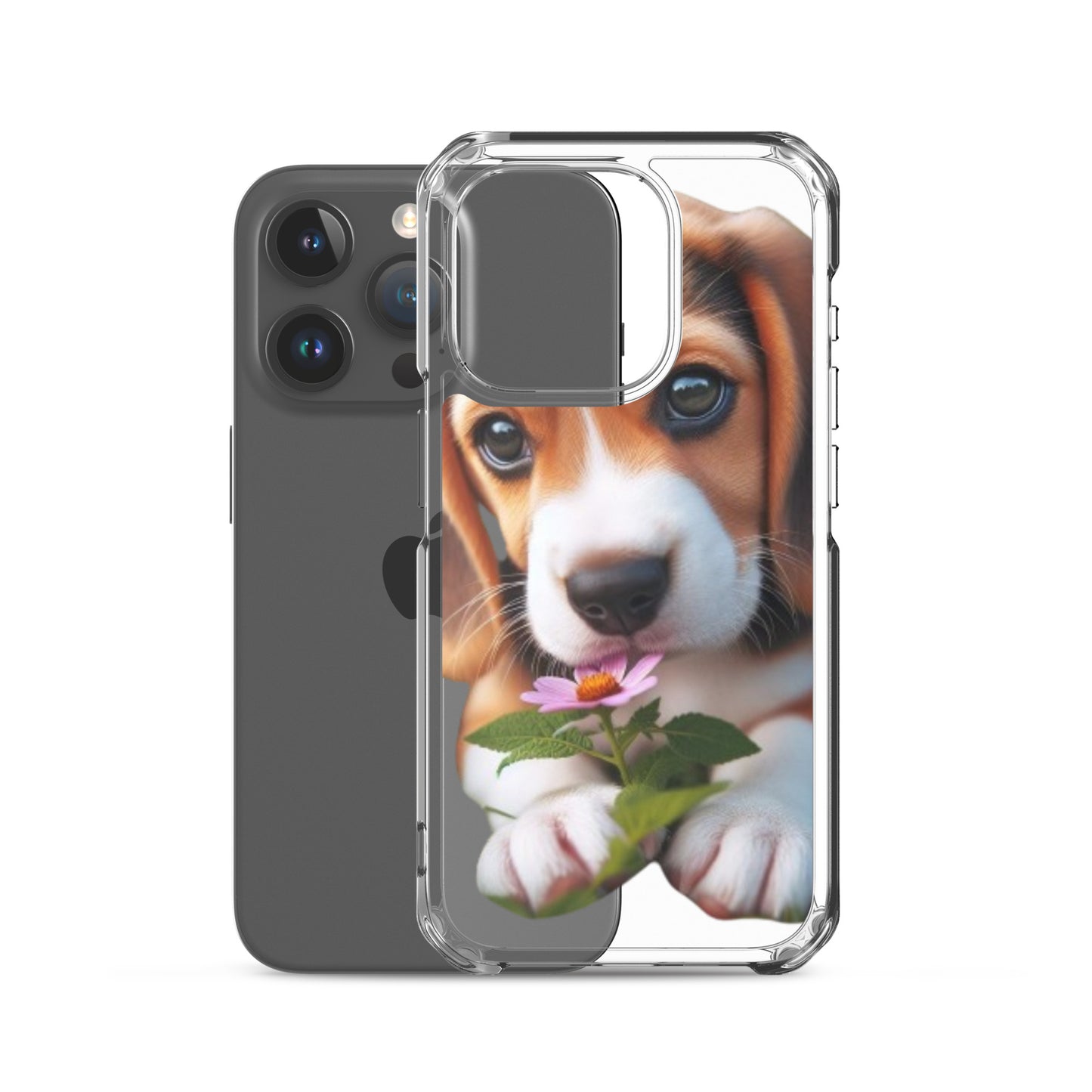 Funda transparente beagle flor