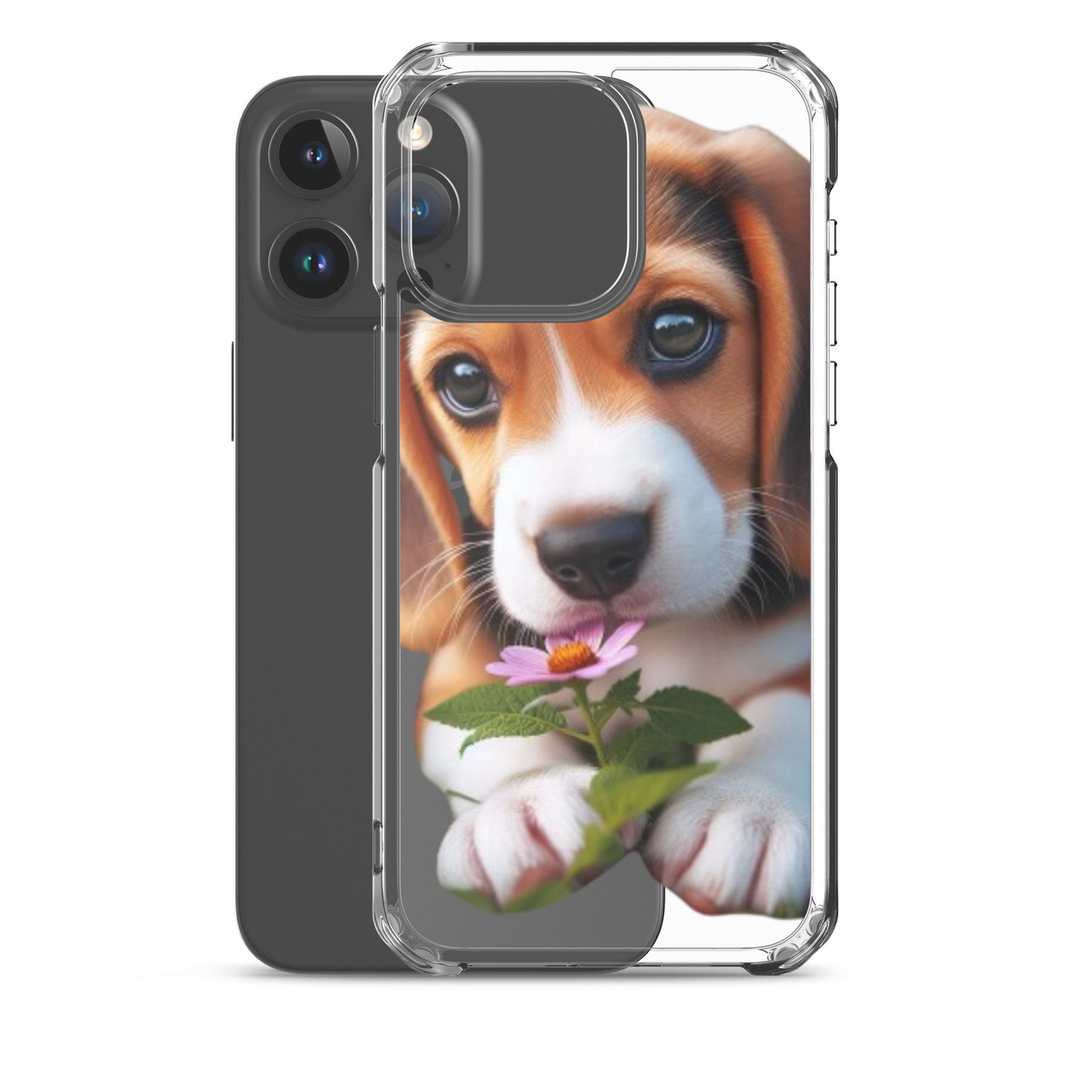 Funda transparente beagle flor