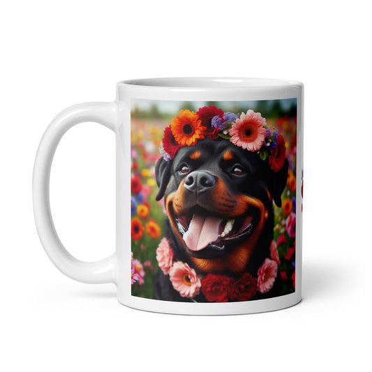 Taza rottweiler flowers