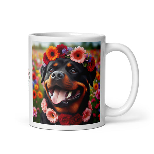 Taza rottweiler flowers