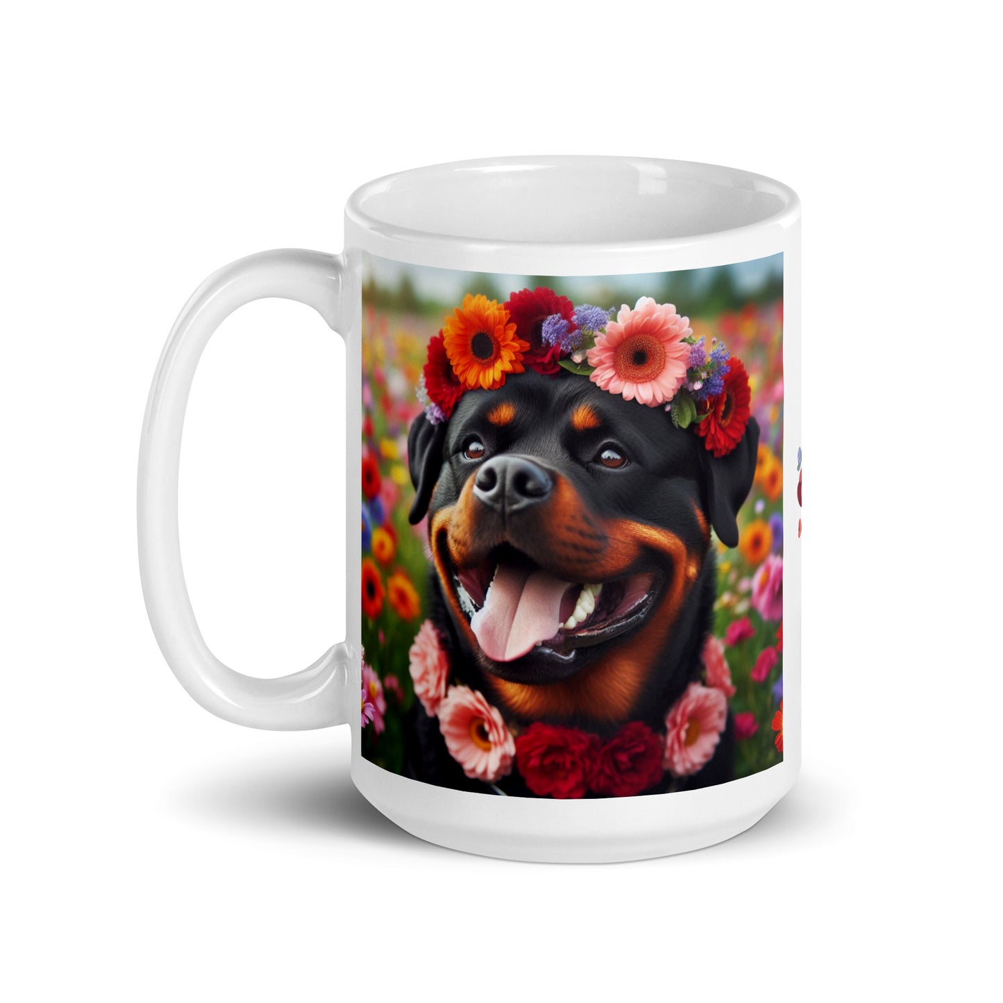 Taza rottweiler flowers