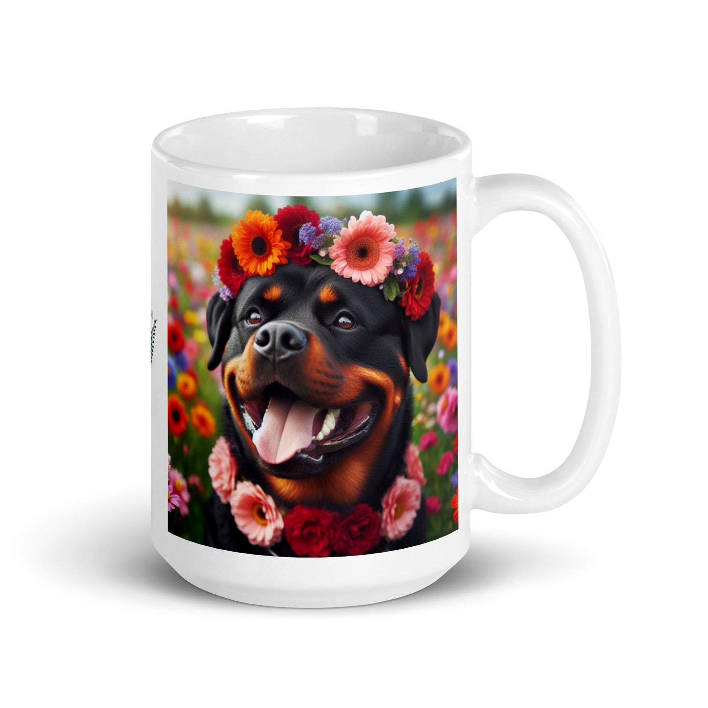 Taza rottweiler flowers